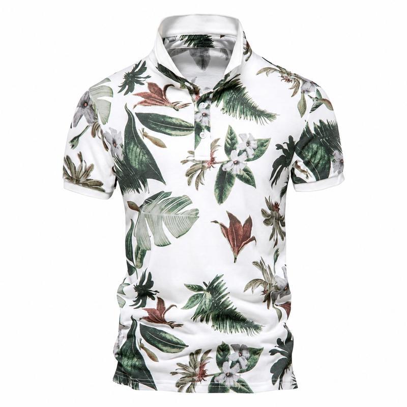 MARK&LONA ポロシャツ ボタニカル柄 半袖 XL ポロシャツ メンズ 半袖 ボタニカル柄 アロハシャツ 花柄 プリント 襟