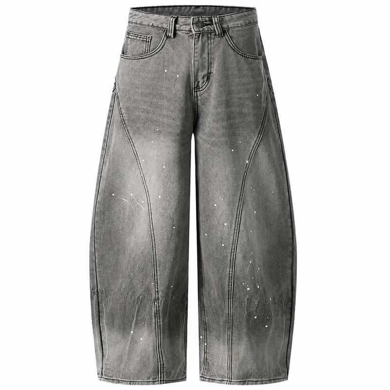 デニムパンツ メンズ Gパン ジーンズ ワイド ペイント加工 立体裁断 