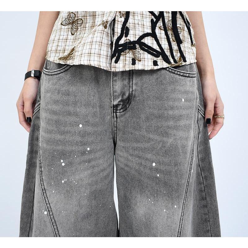 デニムパンツ メンズ Gパン ジーンズ ワイド ペイント加工 立体裁断 