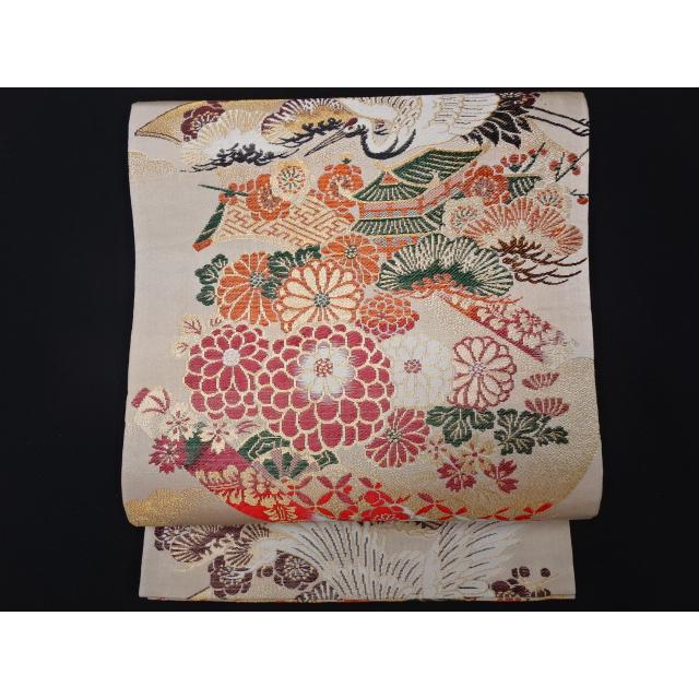 丸帯　正絹　全通柄　鶴と松　鷹と富士　昭和レトロ　アンティーク　袋帯