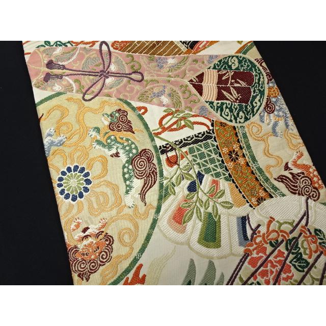 アンティーク丸帯 鳳凰 唐獅子 雅楽 三本線（軍配なし