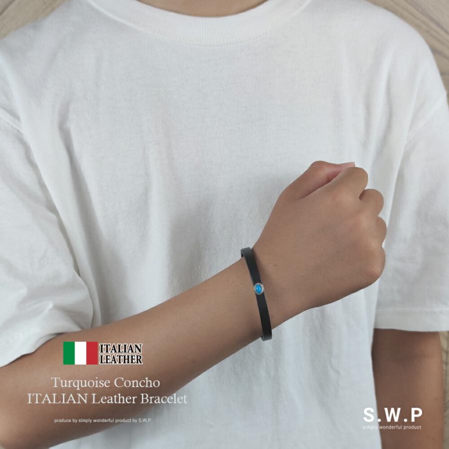 レザーブレスレット イタリアンレザー ターコイズ ターコイス コンチョ