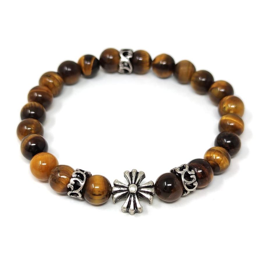 メンズ ブレスレット 開運 天然石 8mm ビーズ 数珠ブレス クロス