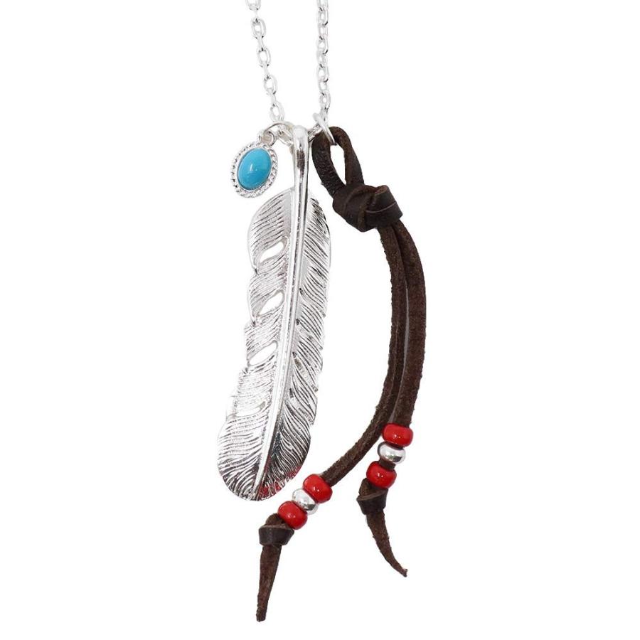 ファッションなデザイン ネイティブ アメリカン ネックレス レザー シルバー ターコイズ フェザー ビーズ インディアンジュエリー メンズアクセサリー Inj 043