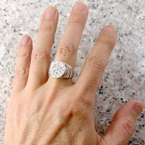 メンズリング 人気 ダイヤモンド 18金 指輪 印台 カレッジリング 18K