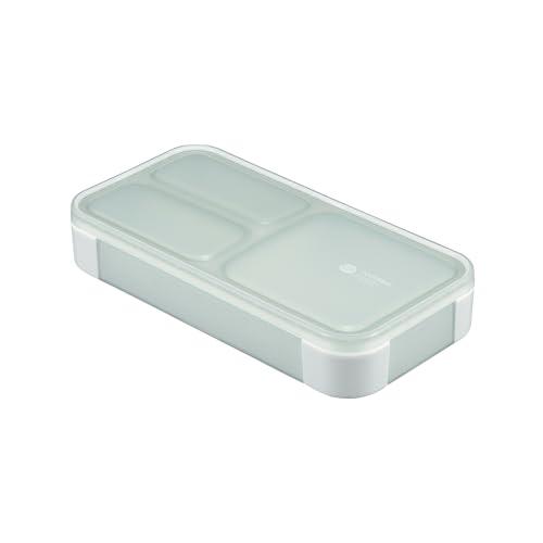フードマン 弁当箱 立てて運べる 薄型弁当箱 400ml [ 抗菌 ] ライトグレー 汁漏れしにくい Wシーリング 4点ロックでしっかり固定 シービージャパン D