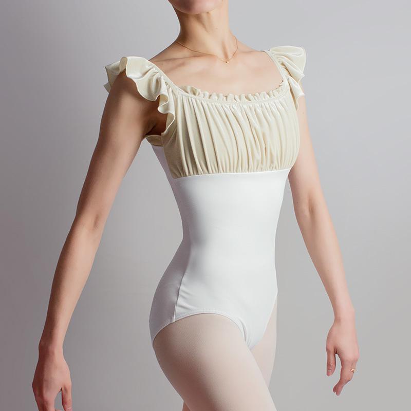オフショルダー バレエレオタード M ベージュ/ホワイト 9974d1073524a4012aabf38b07cba2