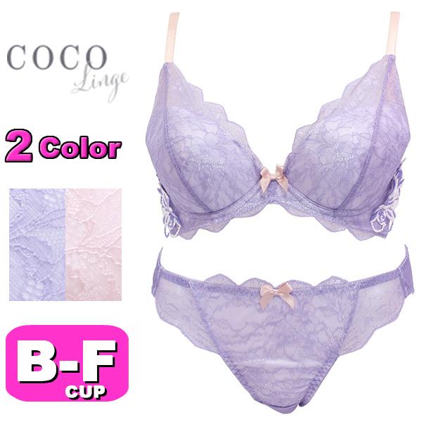 ブラジャー ショーツ セット ココランジェ COCO Linge 327180 レーシーローズアップリケ 3/4カップ プチプラ ブラ＆ショーツ BCDEFカップ｜angeikoma｜04