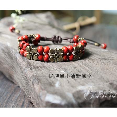 ブレスレット レディース 花フラワー赤ビーズ編み込みミサンガブレスレット アンジェラ Yahoo 店 通販 Yahoo ショッピング