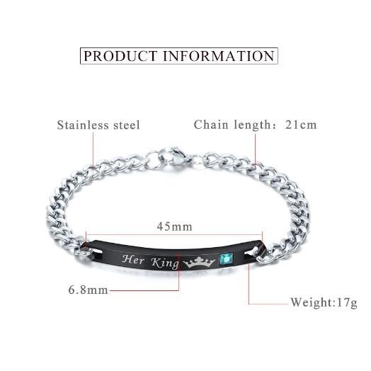 ブレスレット レディース メンズ Her King ステンレス プレート 王冠