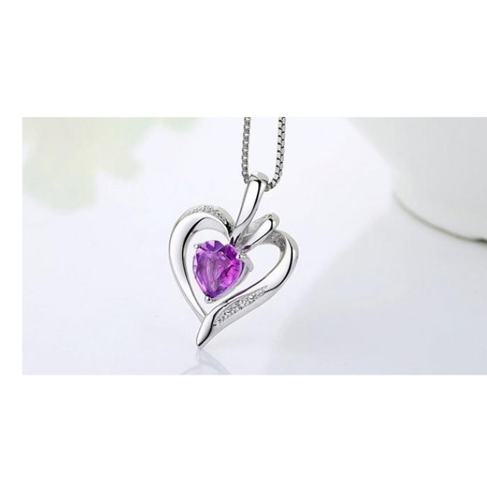 ネックレス レディース CZダイヤ 紫水晶 ダブルハート 金属アレルギー