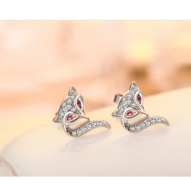 ピアス レディース 狐 キツネ フォクス CZダイヤモンド 2個セット 金属 