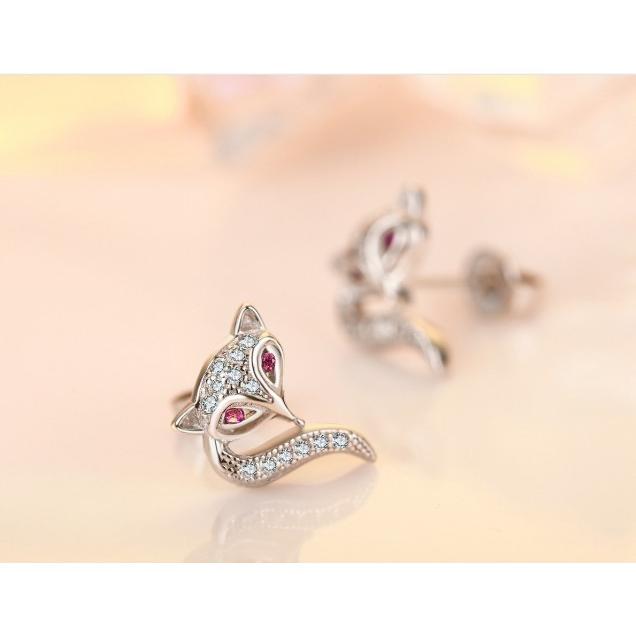 ピアス レディース 狐 キツネ フォクス CZダイヤモンド 2個  