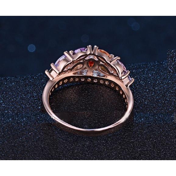 ♡ラッシー大好き娘♡様。専用・K18*ダイヤ・ルビー*デザインリング 指輪 レディース カラフル彩石リング 七色 綺麗 CZダイヤモンド