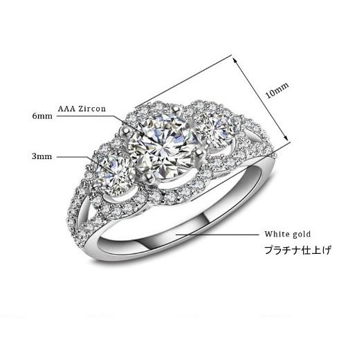 指輪 レディース キュービックジルコニア ハーフエタニティー 豪華3粒