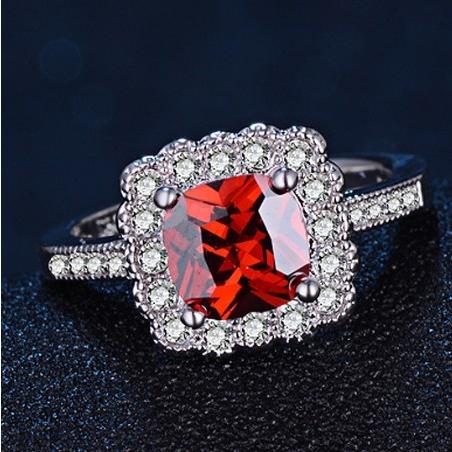 指輪 レディース レッド キュービックジルコニア スクエア リング 紅色