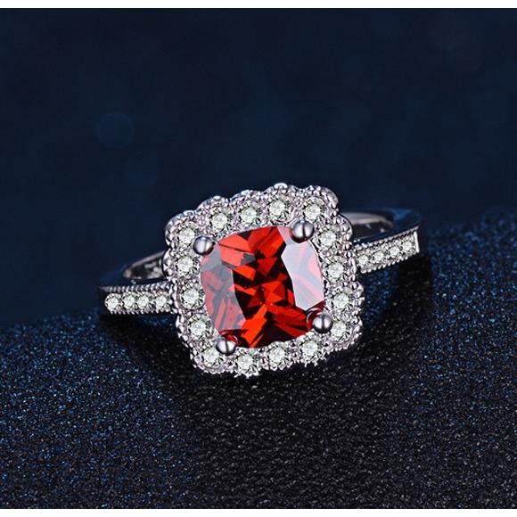 指輪 レディース レッド キュービックジルコニア スクエア