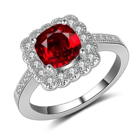 指輪 レディース レッド キュービックジルコニア スクエア リング 紅色