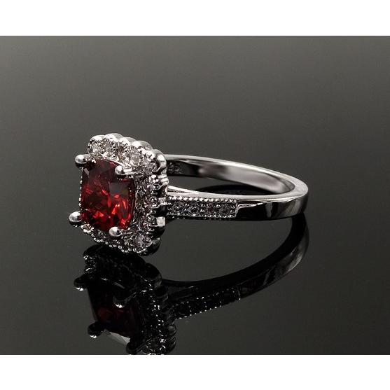 指輪 レディース レッド キュービックジルコニア スクエア リング 紅色