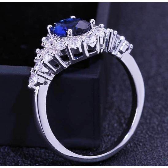 指輪 レディース リング 楕円 サファイアカラー ブルー藍色 CZ