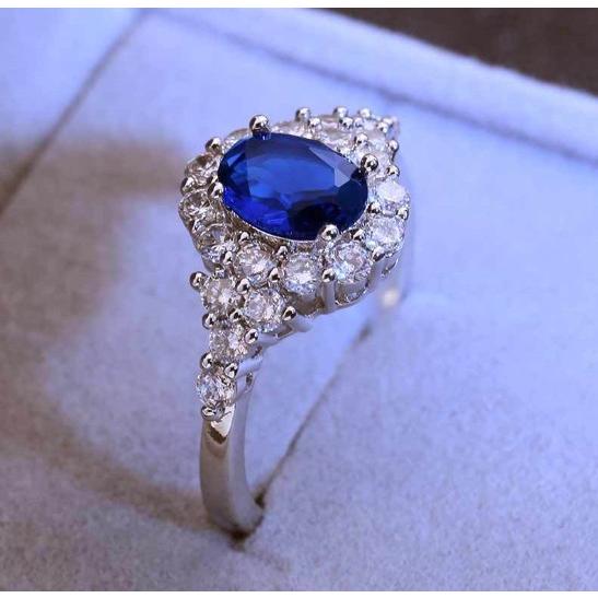 指輪 レディース リング 楕円 サファイアカラー ブルー藍色 CZ