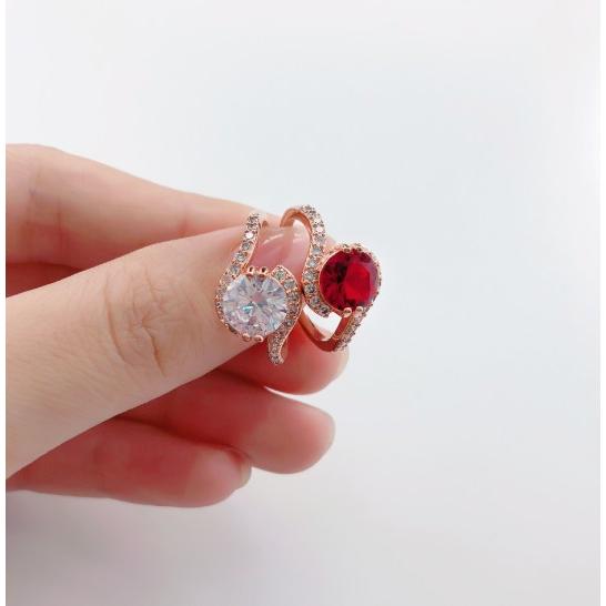 指輪 レディース キュービックジルコニア 紅色レッド 白色ホワイトCZ