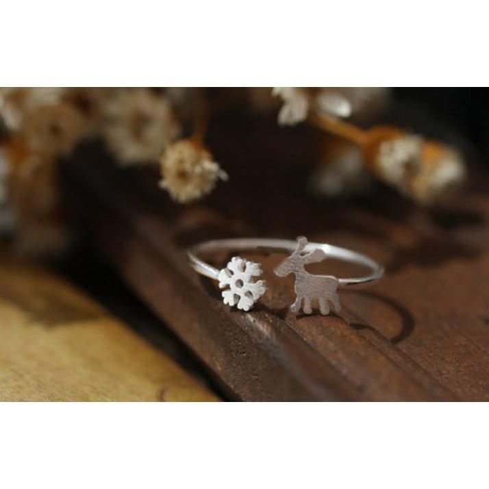 指輪リング レディース シルバー925 雪花 雪の結晶 トナカイ 