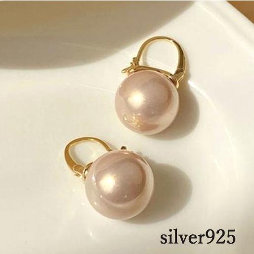 フープピアス レディース パールピアス シルバー925 15mm ピンク 