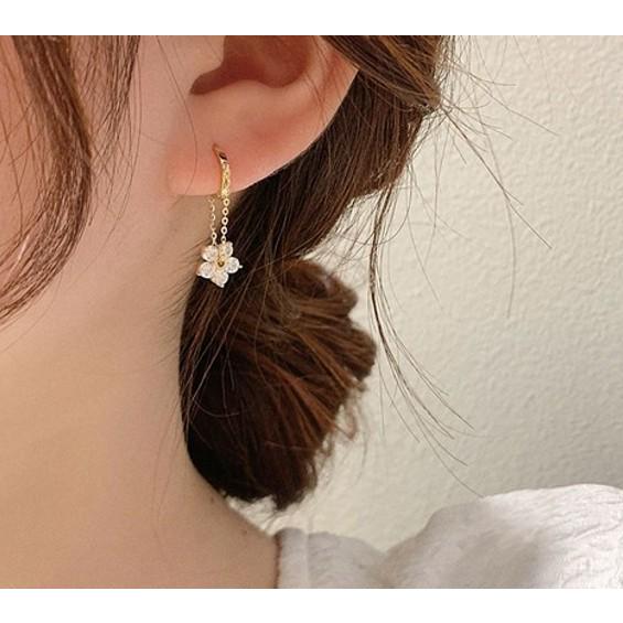 フープピアス レディース フープ シルバー925 スワロフスキー フラワー  