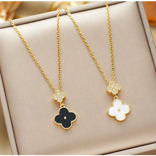 ネックレス レディース ステンレス 四つ葉 クローバー CZダイヤモンド