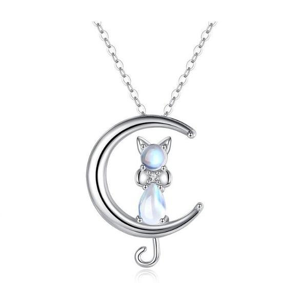 ネックレス レディース 三日月 猫 ネコ ねこ 6月誕生石 ムーンストーン
