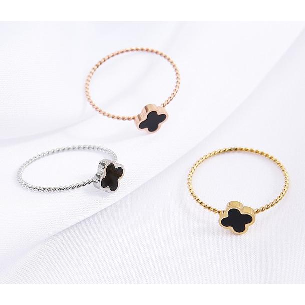 指輪 リング 細身 サージカルステンレス 四葉 クローバー ゴールド