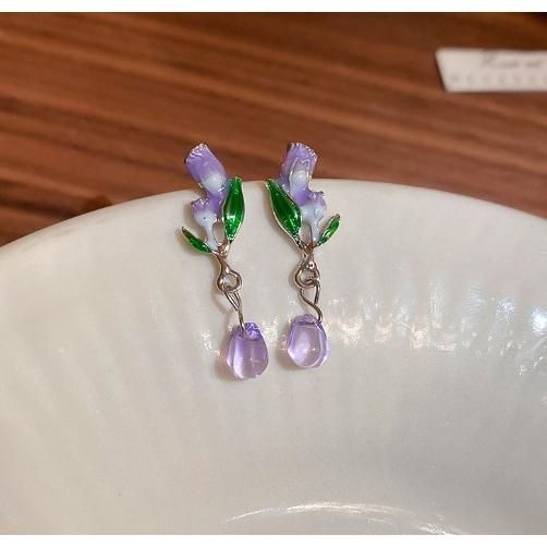ピアス レディース 華 フラワー 花 パープル 紫 18K スタッド アクリル
