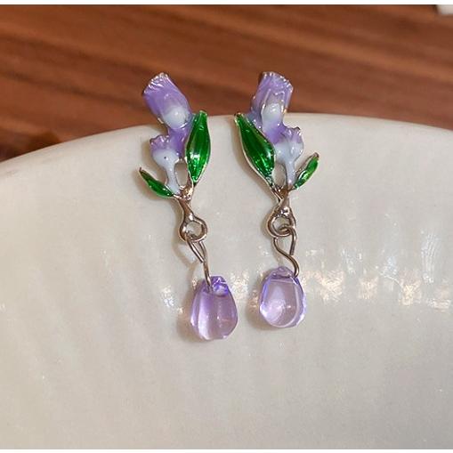 ピアス レディース 華 フラワー 花 パープル 紫 18K スタッド アクリル