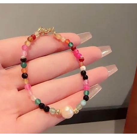 ブレスレット 淡水真珠 パール 天然水晶 カラフル 腕輪 レディース 不