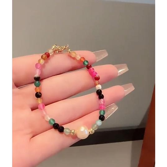 ブレスレット 淡水真珠 パール 天然水晶 カラフル 腕輪 レディース 不