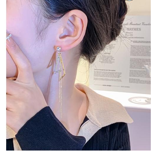 ピアス レディース ロング 金属アレルギー対応 両耳2点 18K 三角形