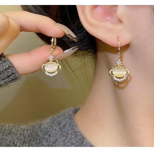 ピアス レディース 金属アレルギー対応 両耳2点 18K フープ 猫目石  