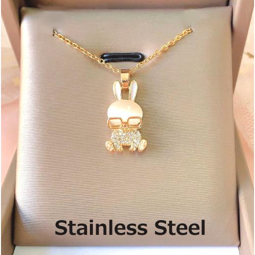 ネックレス レディース 金属アレルギー対応 眼鏡かけ兎 ウサギ うさぎ