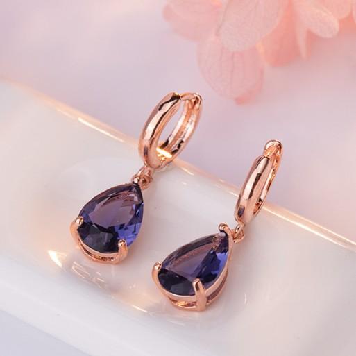 パープルストーン　フープピアス フープピアス レディース 水滴 しずく 紫色 パープル フープ リング