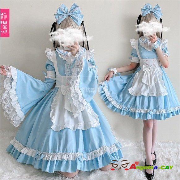 メイド服 仮装 コスプレ ハロウィン衣装 レディースワンピース 長袖 半袖 コスプレ ゴスロリ コスチューム レディースワンピース ブルー メイド服 Pf2 可愛い 文化祭 イベント Angelaa Cay生活館 安いファッション