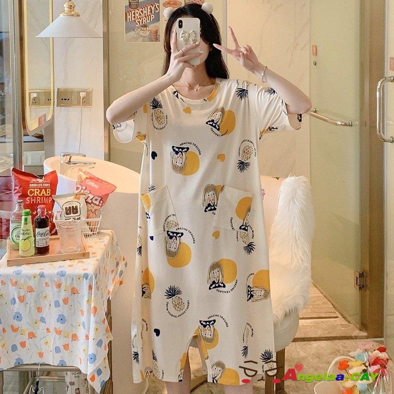 ルームウェア パジャマ ワンピース ロンパース ツナギ ネグリジェ レディース 女性 ラウンドネック 半袖 膝丈 大きいサイズ ゆったり プルオーバー 数量は多
