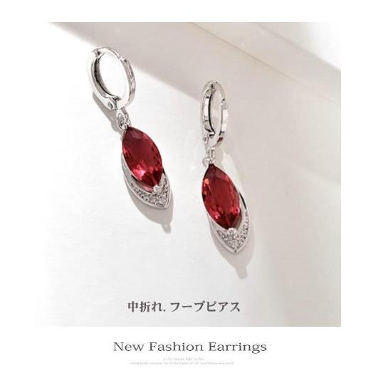 ピアス レディース ピンクゴールド フープピアス レッド 人工宝石