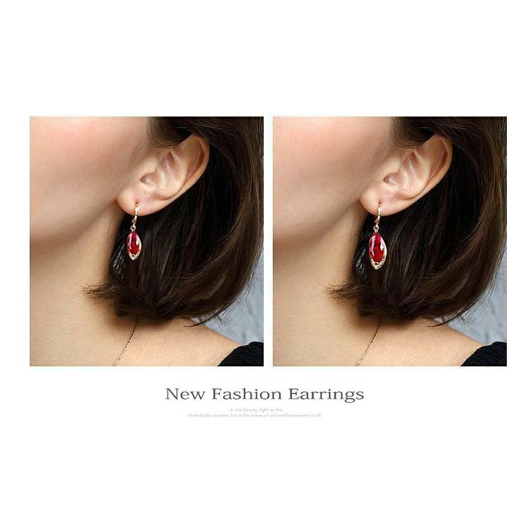 ピアス レディース ピンクゴールド フープピアス レッド 人工宝石