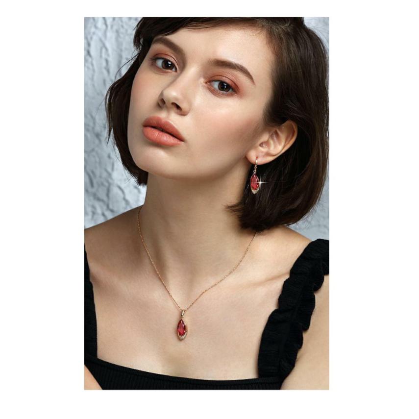 K18フープピアス赤いストーン ピアス レディース ピンクゴールド フープピアス レッド 人工