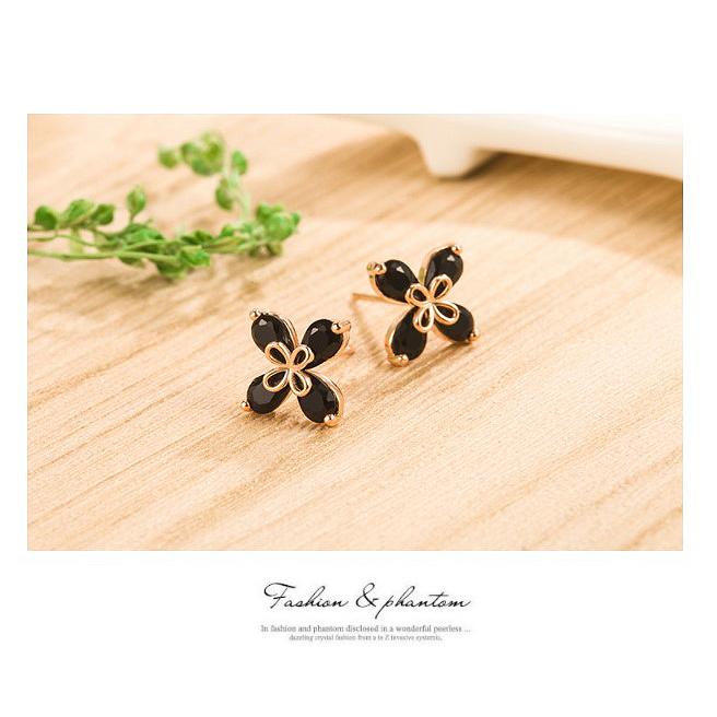 ピアス レディース アレルギー対応 ブラック オニキス クローバー 四葉