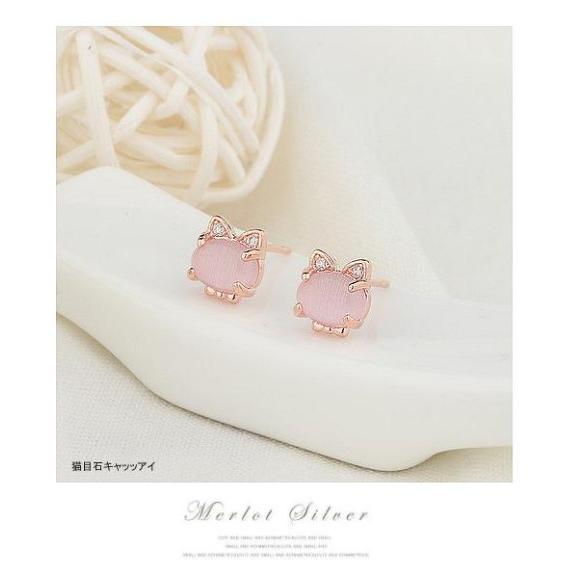 ピアス アレルギー対応 18金 小さい ネコビアス ピンクゴールド 