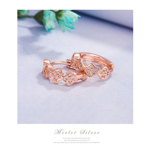 ピアス レディース フープピアス CZダイヤモンド フラワー花 ピンク 