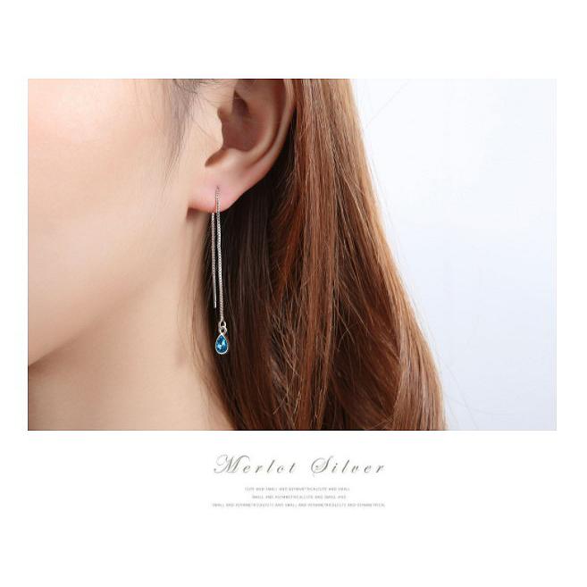 ブルーダイヤモンド　チェーンピアス アメリカンピアス オーシャンブルー CZ.ダイヤモンド.100mm