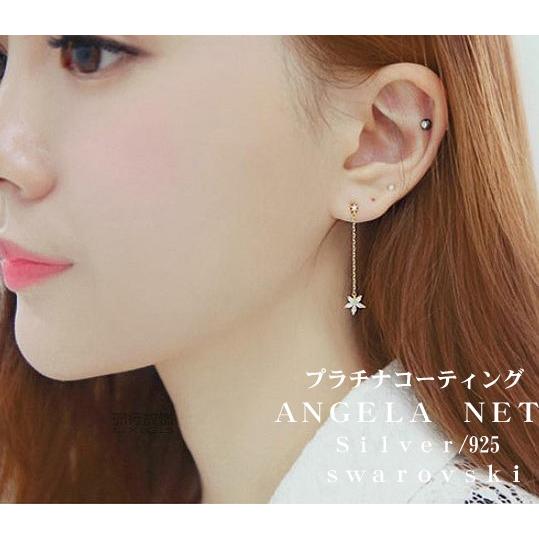 ピアス レディース フラワーポワロ スワロフスキ- シルバー925